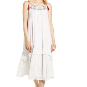 Velvet Graham Spencer White Aira Embroidered Boho Maxi Dress Sleeveless Tiered